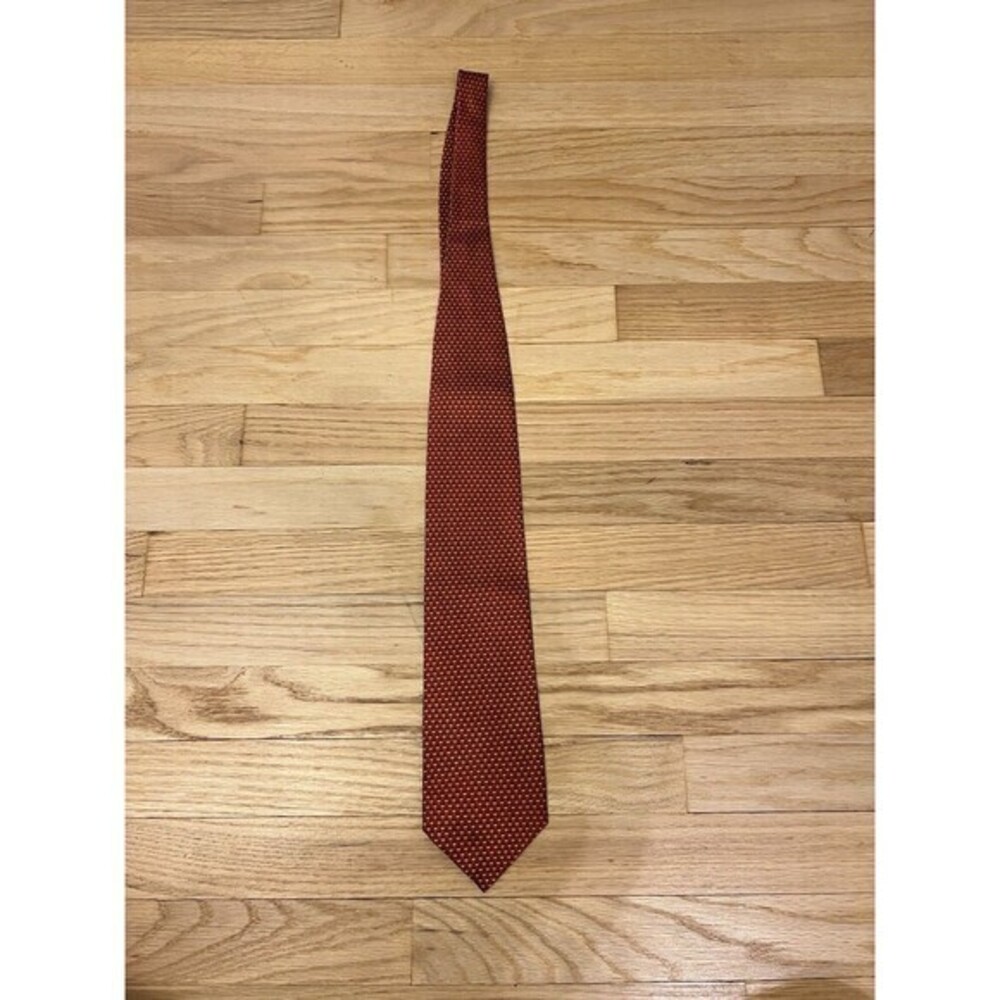 Laurant Benon Paris Mens Silk Tie Rust Red Gold Basketweave Woven Geometric Tie